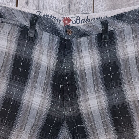 Tommy Bahama Shorts Mens Size 42 Black Plaid Linen Silk Lightweight Beach Travel - Picture 4 of 6